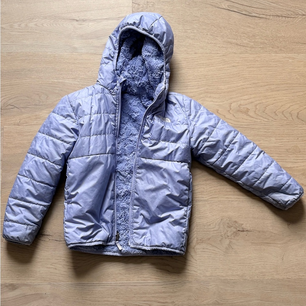 Girls The North Face Light Purple Hooded REVERSIBLE Jacket Sz S